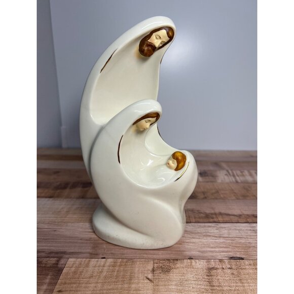 9" HOLY FAMILY NATIVITY MODERN CERAMIC SCULPTURE CHRISTIAN CHRISTMAS BABY JESUS - Picture 1 of 5